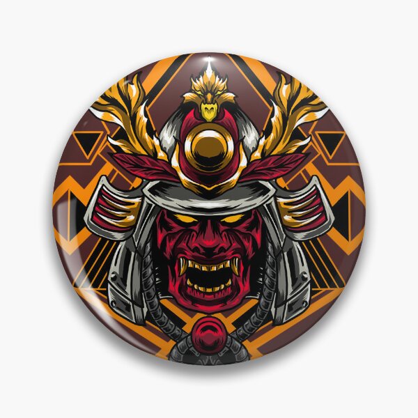 Artikelvorschau, Japanischer Samurai-Krieger mit Helm und altem geometrischem Muster entworfen und verkauft von leen12 Art Designs Prints.