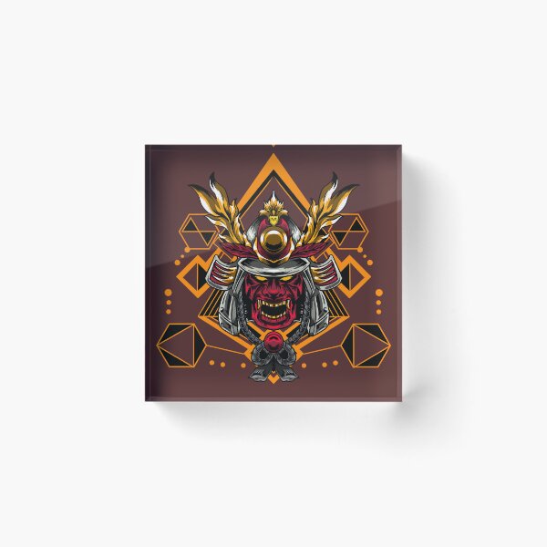 Artikelvorschau, Japanischer Samurai-Krieger mit Helm und altem geometrischem Muster entworfen und verkauft von leen12 Art Designs Prints.