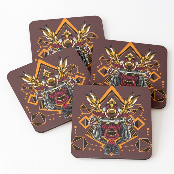 Artikelvorschau, Japanischer Samurai-Krieger mit Helm und altem geometrischem Muster entworfen und verkauft von leen12 Art Designs Prints.