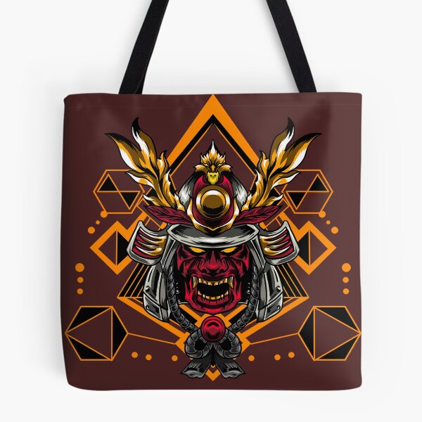 Item preview, Japanese Samurai warrior with helmet and ancient Geometric Pattern  designed and sold by leen12 Art Designs Prints.