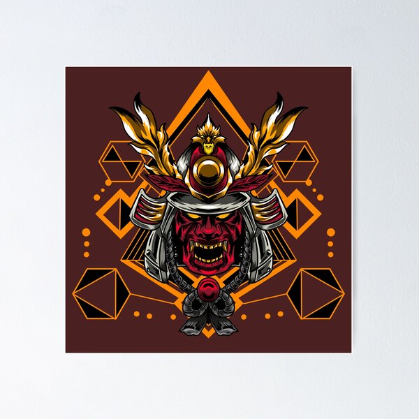 Artikelvorschau, Japanischer Samurai-Krieger mit Helm und altem geometrischem Muster entworfen und verkauft von leen12 Art Designs Prints.