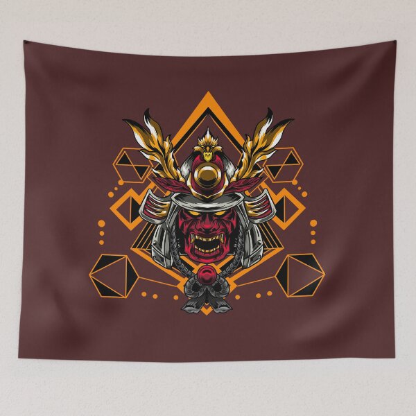 Artikelvorschau, Japanischer Samurai-Krieger mit Helm und altem geometrischem Muster entworfen und verkauft von leen12 Art Designs Prints.