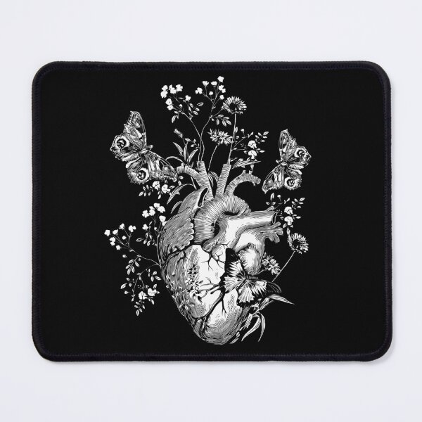 Item preview, Floral art of human heart, black and white sketch illustration designed and sold by Collagedream.