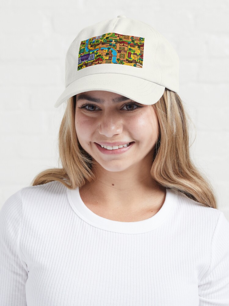 Aperçu 6 sur 7. Casquette avec l'œuvre Carte de la vallée de Stardew créée et vendue par Carinamay.