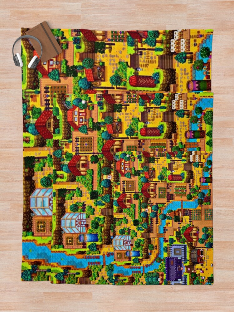Aperçu 5 sur 6. Plaid avec l'œuvre Carte de la vallée de Stardew créée et vendue par Carinamay.