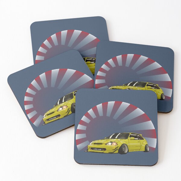 Item preview, Yellow Honda civic Car fan art, JDM, Japanese car wide body kit. designed and sold by CRWorks Shop.