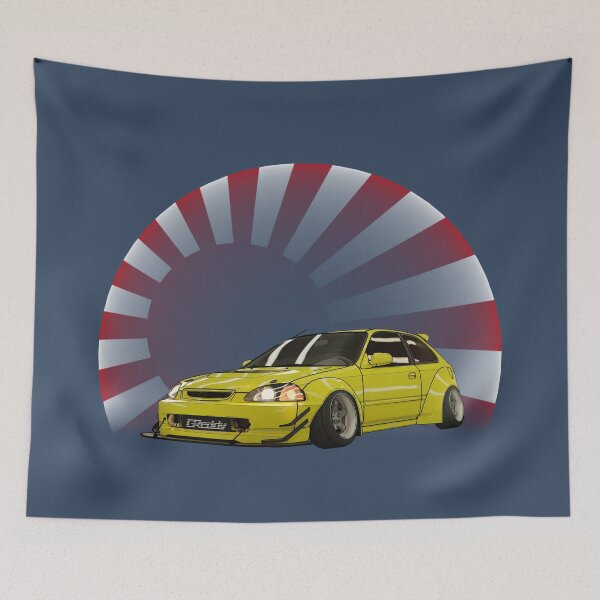 Item preview, Yellow Honda civic Car fan art, JDM, Japanese car wide body kit. designed and sold by CRWorks Shop.