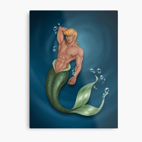 Sensual Mermaid with Net at Rocky Sea Coast Wearing Seashell