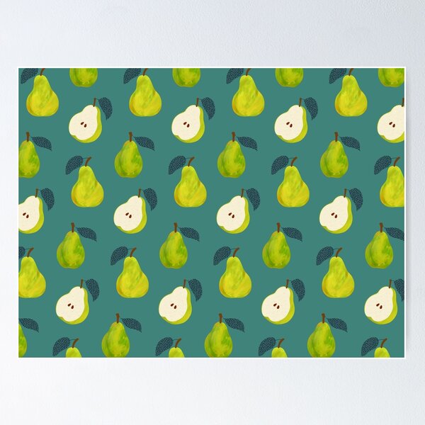 Item preview, Pear Pattern - Teal Green Background designed and sold by HappyCatPrints.