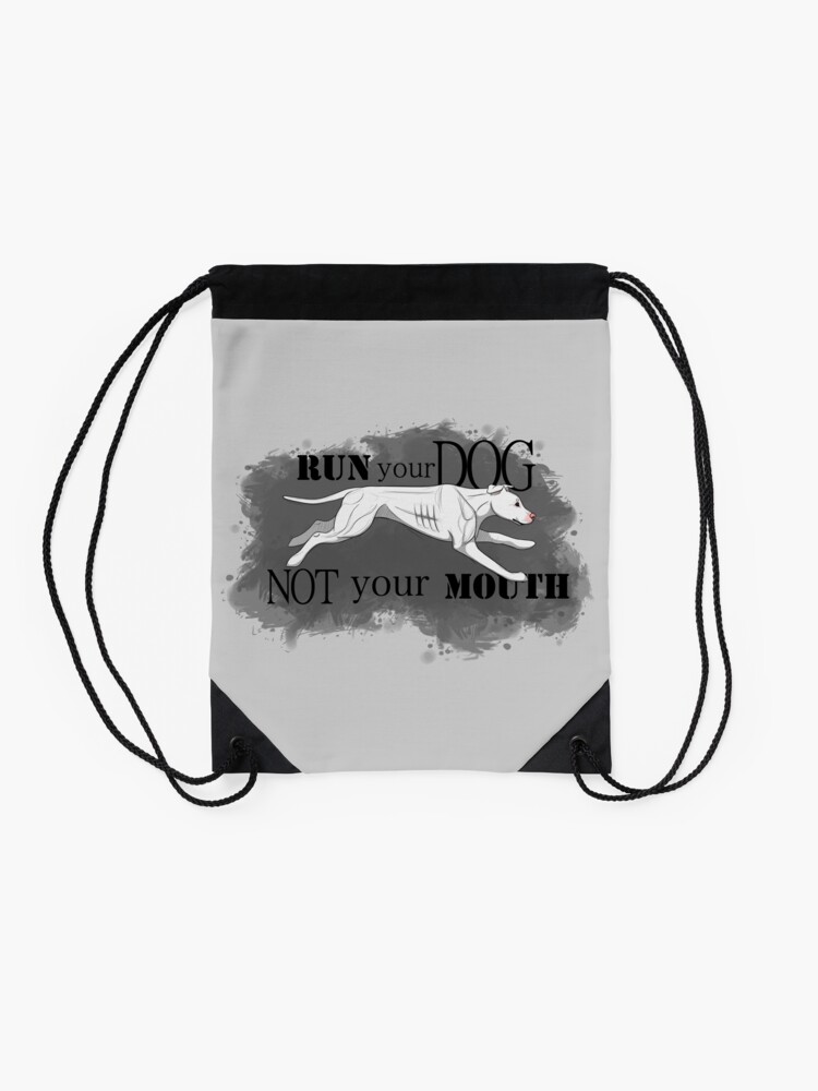 Alternate view of Run Your Dog Not Your Mouth American Pit Bull Terrier White Pink Nose Drawstring Bag