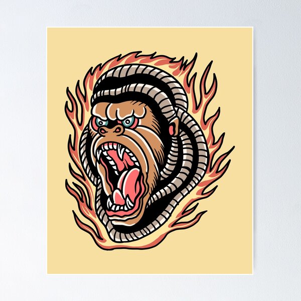 Bold Minimalist Gorilla Tattoo Flash with Red Boxing Gloves | MUSE AI