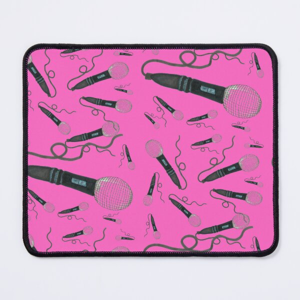 Item preview, Microphone Hand Drawn Pattern Hot Pink Pop Music Vintage Retro Mic Drop designed and sold by H3designs.