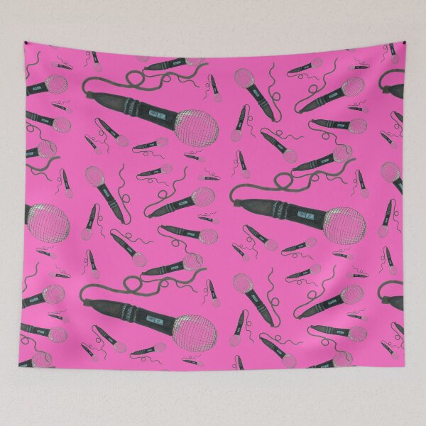Item preview, Microphone Hand Drawn Pattern Hot Pink Pop Music Vintage Retro Mic Drop designed and sold by H3designs.