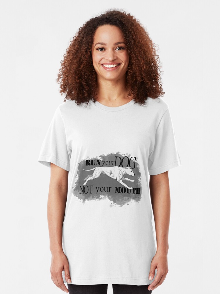 Alternate view of Run Your Dog Not Your Mouth American Pit Bull Terrier White Slim Fit T-Shirt