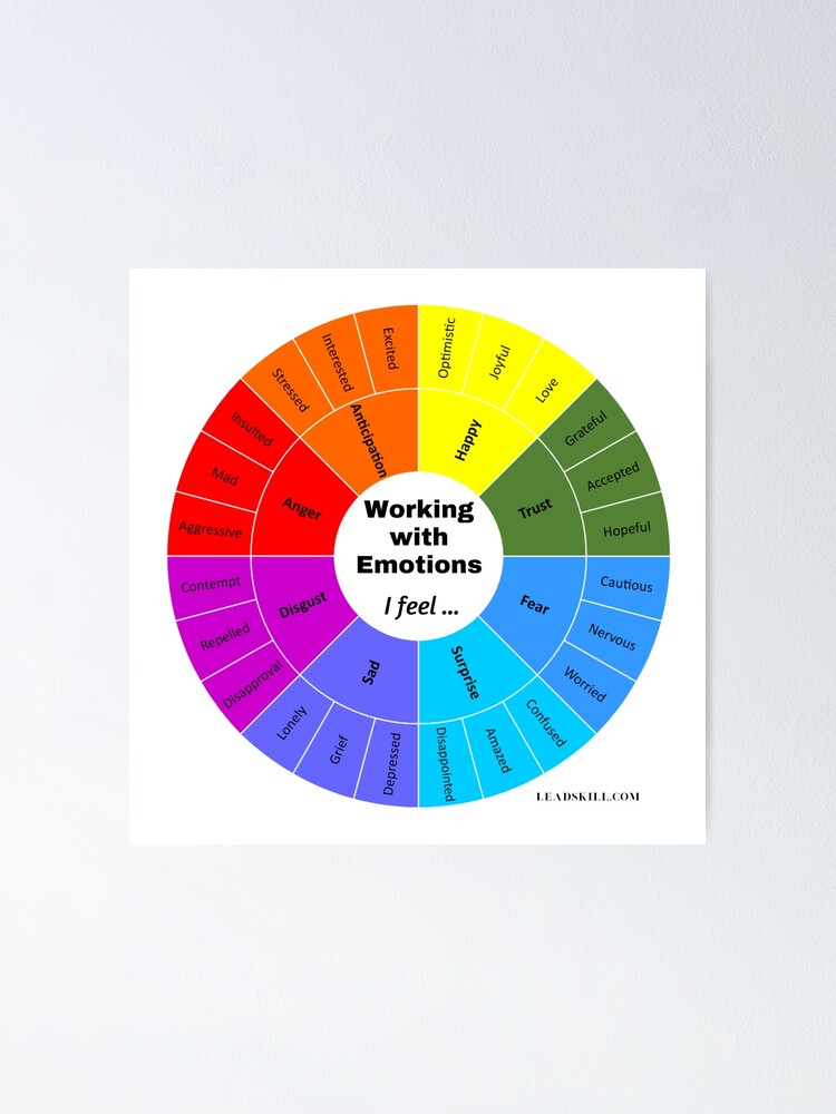 emotions wheel for working with emotions feelings wheel poster by leadskill redbubble