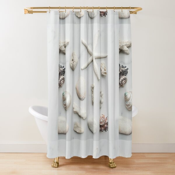 Seashell Shell Starfish Sand Dollar Shower Curtain Bath Nautical Seaside  Decor for sale online