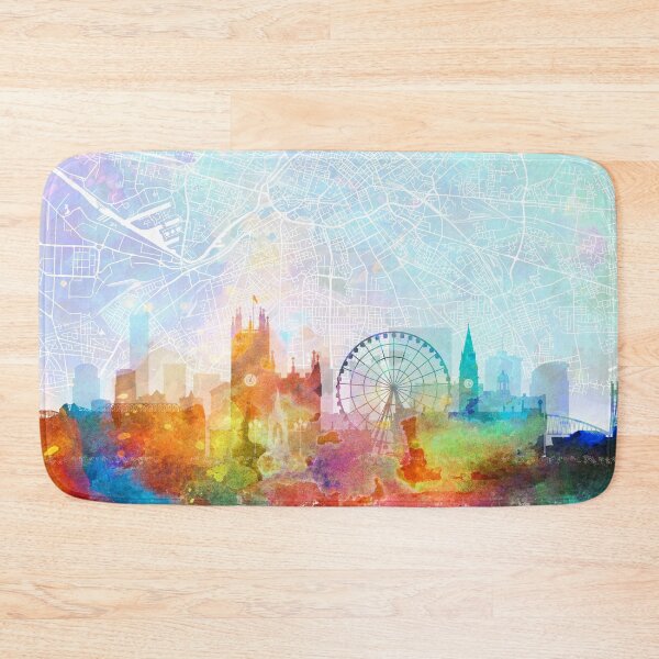 Item preview, Manchester Skyline Map Watercolor Print by Zouzounio Art designed and sold by zouzounioart.