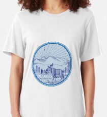 Camiseta ajustada Moose River Flat Mountains Sunburst Circle Mono Line