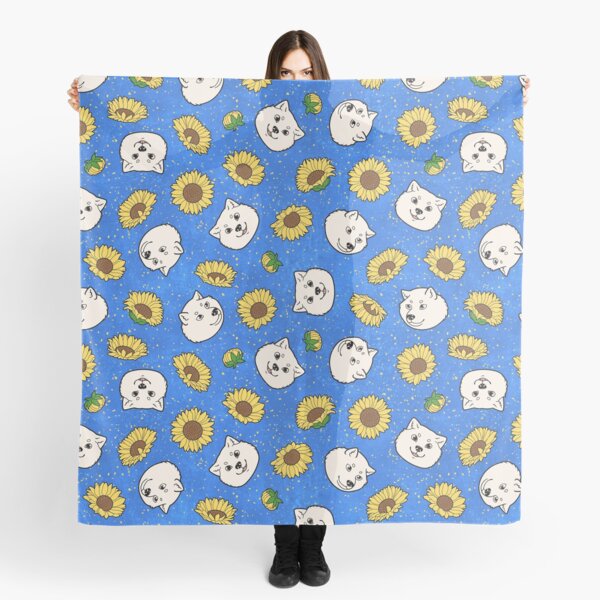 White Hokkaido Faces and Himawari Sunflowers Pattern (All-Over Print) Scarf