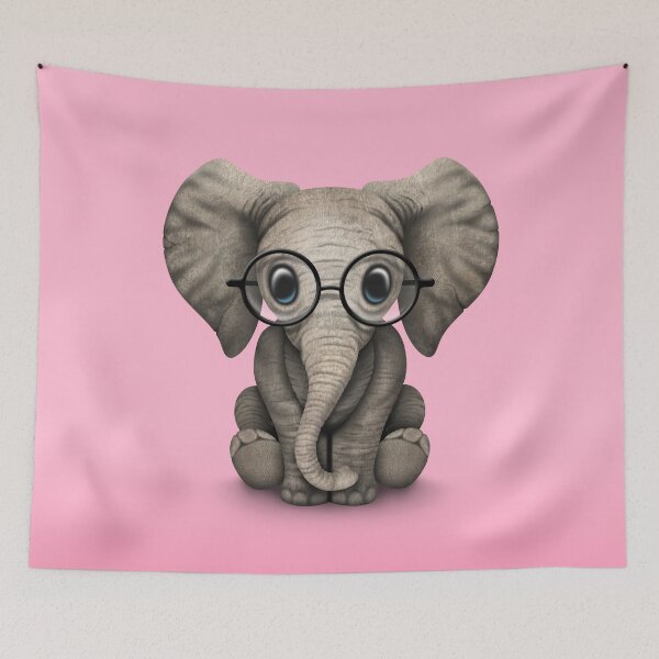 Item preview, Cute Baby Elephant Calf with Reading Glasses on Pink designed and sold by JeffBartels.