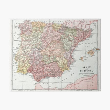 Vintage Map of Spain Art Board Print