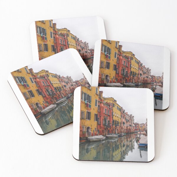 Item preview, Colorful  pink and orange Italian houses &  Boats in venetian canals  designed and sold by anisbbmbrush.