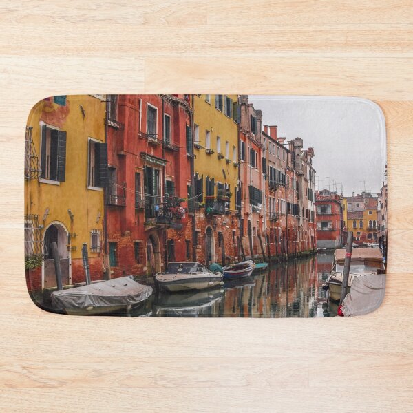 Item preview, Colorful  pink and orange Italian houses &  Boats in venetian canals  designed and sold by anisbbmbrush.