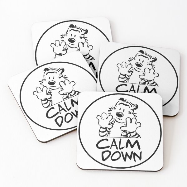Item preview, CALVIN and HOBBES CALM DOWN White Circle Funny Stuffed Tiger Cartoon T-Shirt Coffee Mug Apparel Hood designed and sold by ChloeBartley.