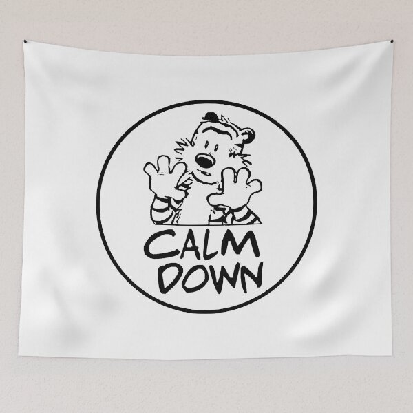 Item preview, CALVIN and HOBBES CALM DOWN White Circle Funny Stuffed Tiger Cartoon T-Shirt Coffee Mug Apparel Hood designed and sold by ChloeBartley.