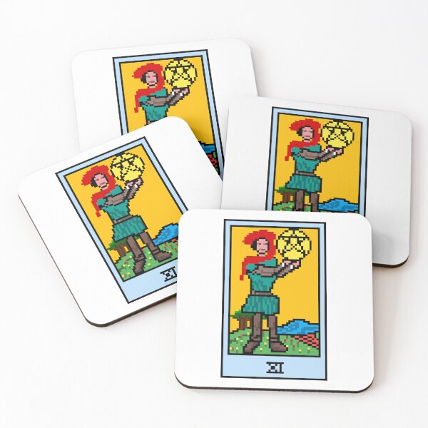 Item preview, Wait, is this pixel art tarot? White - Minor Arcana 'Page of Pentacles' (Design for T-shirt, stickers and other accessories) designed and sold by Pixel Waite.