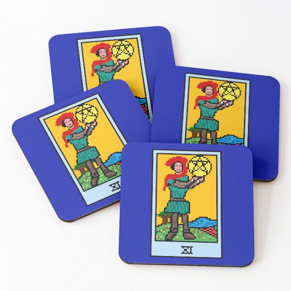 Item preview, Wait, is this pixel art tarot? Blue - Minor Arcana 'Page of Pentacles' (Design for T-shirt, stickers and other accessories) designed and sold by Pixel Waite.