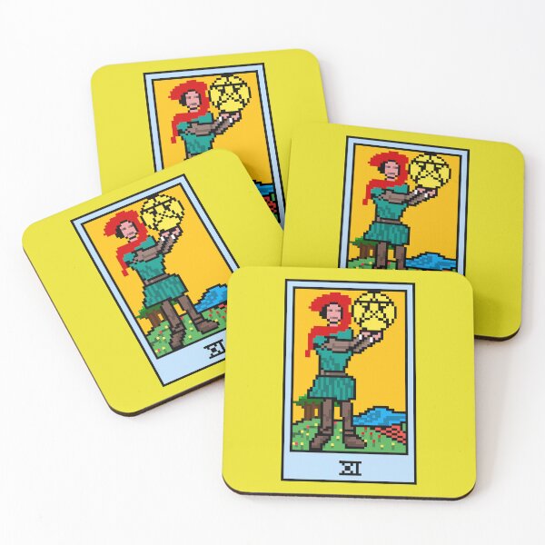 Item preview, Wait, is this pixel art tarot? Yellow - Minor Arcana 'Page of Pentacles' (Design for T-shirt, stickers and other accessories) designed and sold by Pixel Waite.