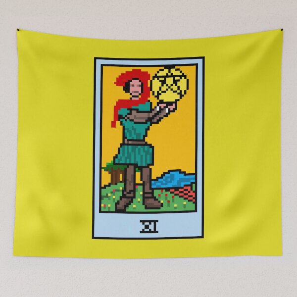 Item preview, Wait, is this pixel art tarot? Yellow - Minor Arcana 'Page of Pentacles' (Design for T-shirt, stickers and other accessories) designed and sold by Pixel Waite.