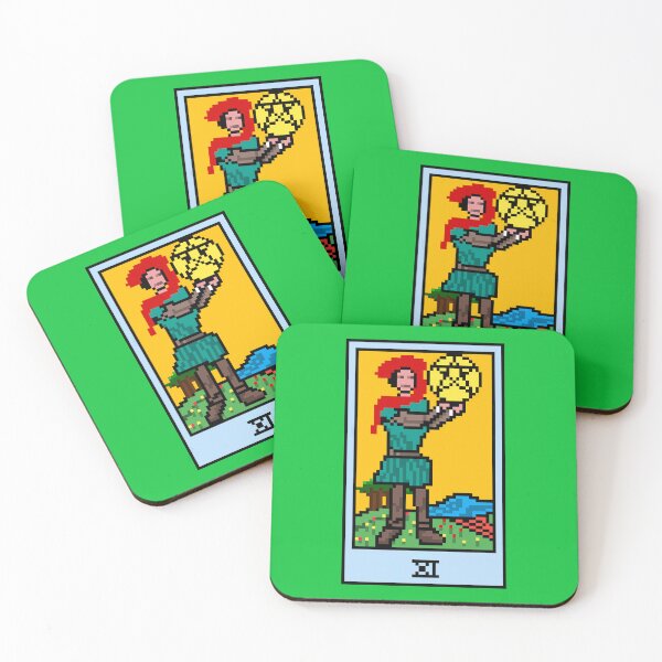Item preview, Wait, is this pixel art tarot? Green - Minor Arcana 'Page of Pentacles' (Design for T-shirt, stickers and other accessories) designed and sold by Pixel Waite.
