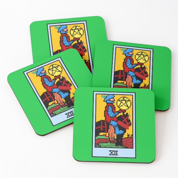 Item preview, Wait, is this pixel art tarot? Green - Minor Arcana 'Knight of Pentacles' (Design for T-shirt, stickers and other accessories) designed and sold by Pixel Waite.