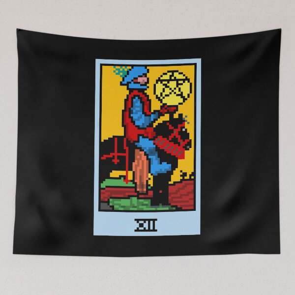 Item preview, Wait, is this pixel art tarot? Black - Minor Arcana 'Knight  of Pentacles' (Design for T-shirt, stickers and other accessories) designed and sold by Pixel Waite.