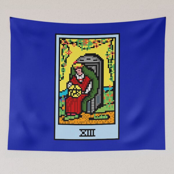 Item preview, Wait, is this pixel art tarot? Blue - Minor Arcana 'Queen of Pentacles' (Design for T-shirt, stickers and other accessories) designed and sold by Pixel Waite.