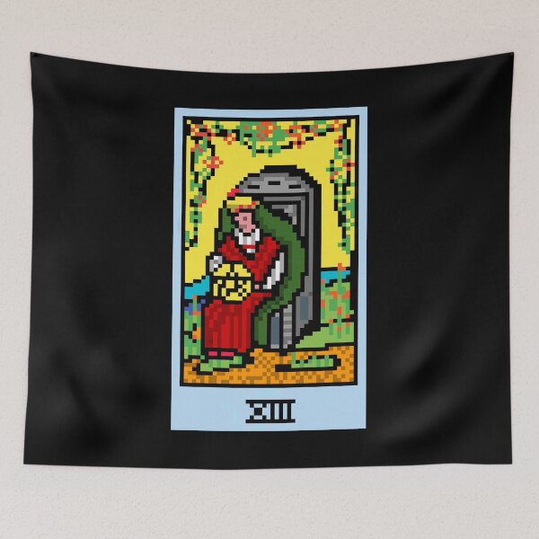 Item preview, Wait, is this pixel art tarot? Black - Minor Arcana 'Queen of Pentacles' (Design for T-shirt, stickers and other accessories) designed and sold by Pixel Waite.