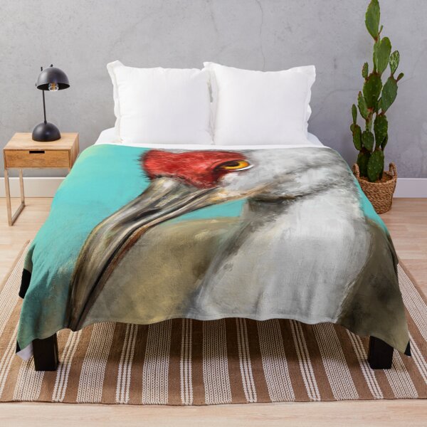 Item preview, Painting of a Crane with Vibrant Colors on Yellow Blue Background designed and sold by ibadishi.