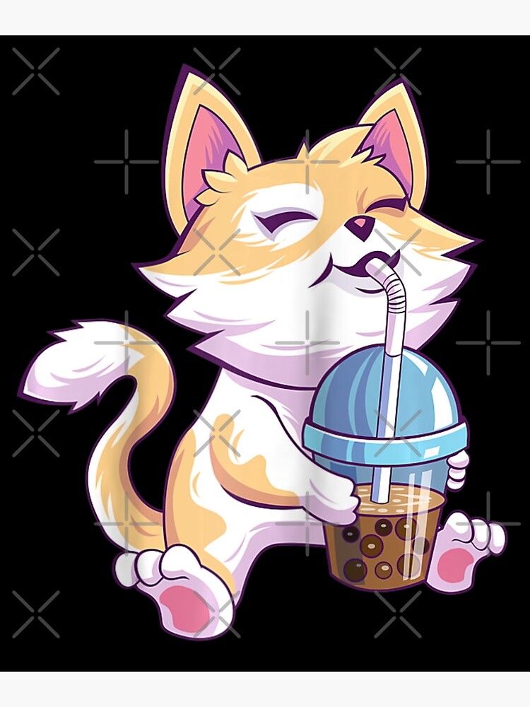 Anime Cat Boba Bubble Tea Japanese Kawaii Boba Milk Tea Neko Poster