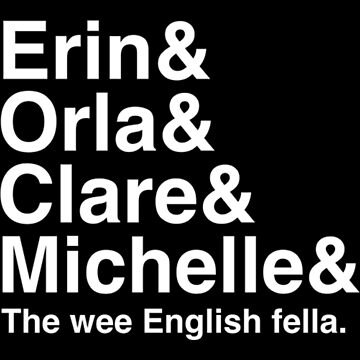 Imagen de la obra Camiseta de Derry Girls, nombres de personajes, Erin, Orla, Clare, Michelle y las Derry Girls de WhisskeyPiggy