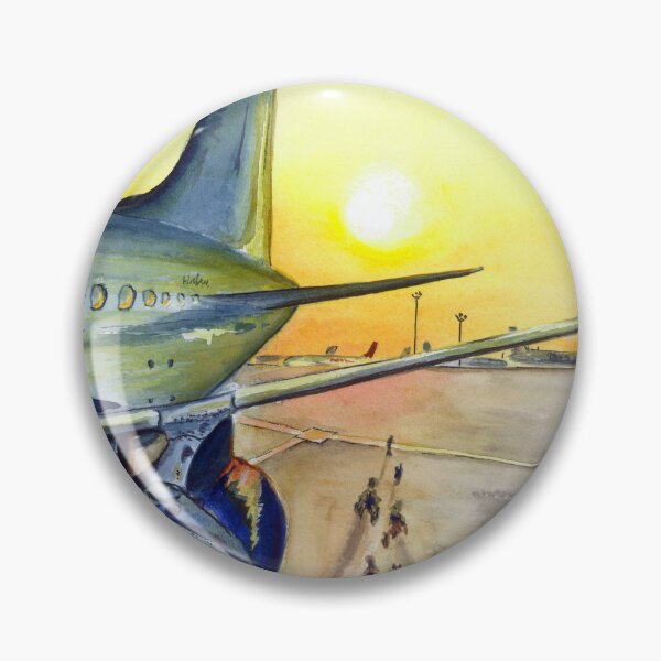 Item preview, airport at sunset, watercolor landscape, airplane designed and sold by PUSTOTA86.