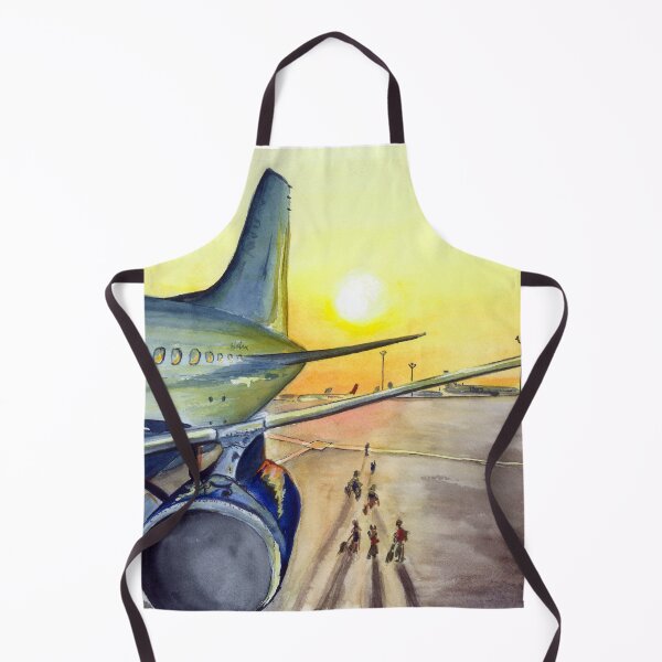 Item preview, airport at sunset, watercolor landscape, airplane designed and sold by PUSTOTA86.