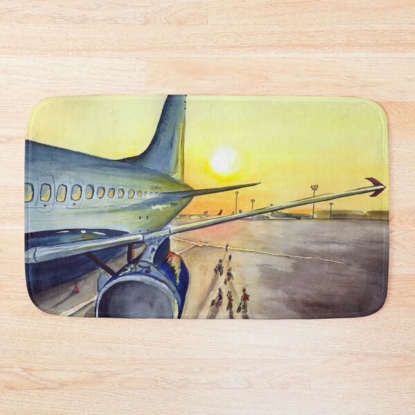 Item preview, airport at sunset, watercolor landscape, airplane designed and sold by PUSTOTA86.