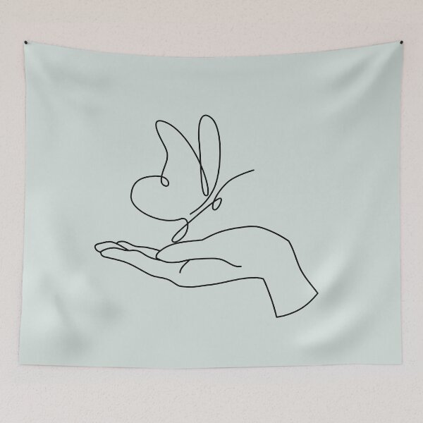 Item preview, Life is Fragile, Be gentle - Minimalistic Line Art Butterfly on Hand Palm designed and sold by LamaraK.