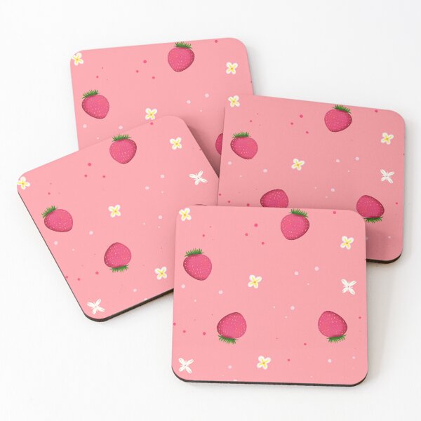 Artikelvorschau, Kawaii Erdbeere und weißes Blumen-Muster entworfen und verkauft von With Love, InspireMari.