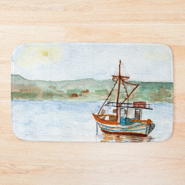 Item preview, Greek fishing boat on the Mediterranean designed and sold by Cacatuart.