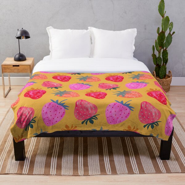 Item preview, Stawberry Pattern - Mustard Yellow Background designed and sold by HappyCatPrints.