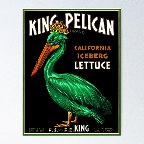 Item preview, King Pelican green brand California Iceberg Lettuce vintage label advertising poster / posters Art Print designed and sold by Jéanpaul  Ferro.