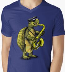 Turtle Playing The Saxophone Men's V-Neck T-Shirt